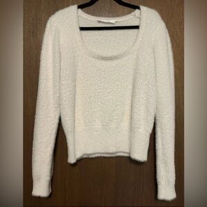 Astr The Label Anthropology Fuzzy White Scoop Neck Sweater